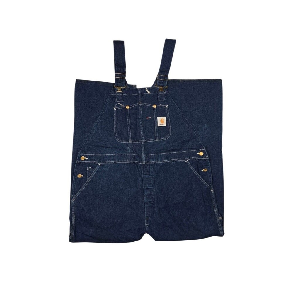 Vintage Carhartt 88FBH Dark Wash Denim Overalls Union Made USA sz 44x30